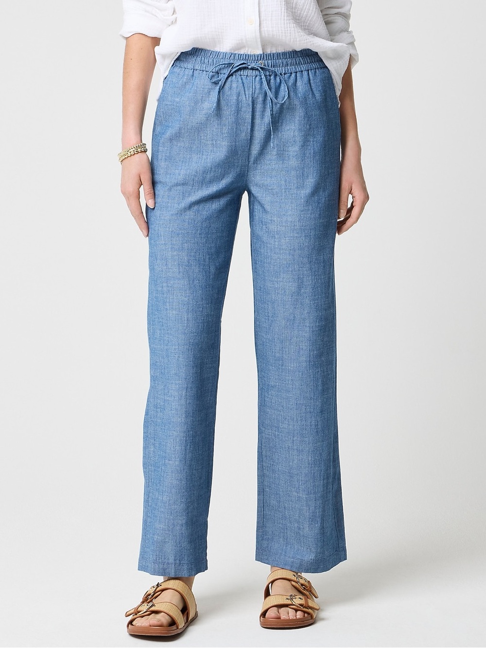 J. Crew Petite chambray slim wide-leg drawstring pant Med Echo Blue Wash 2 NWT